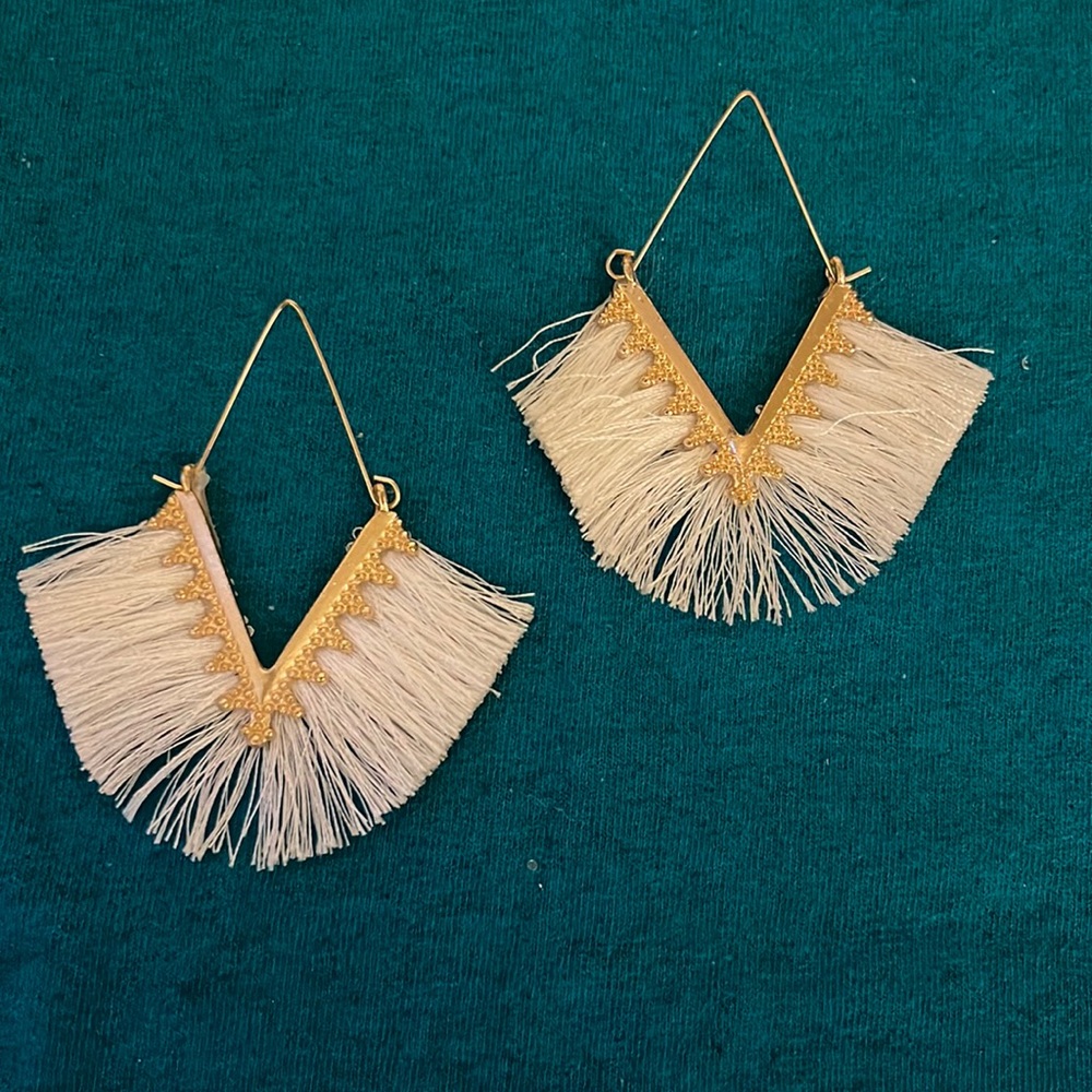 White Tassel Fringe Diamond Shape Hoop Dangle